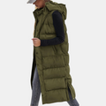 Women's Puffer Vest Quilted Hooded Maxi Length Button Down