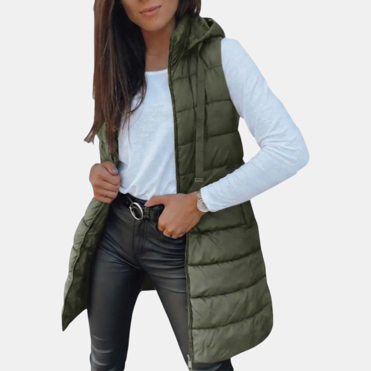 Women's Sleeveless Puffer Vest Longline Hooded Zip Front