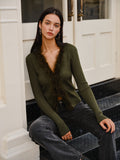 Feather Trim Wool-Blend Slim Sweater