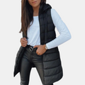 Women's Sleeveless Puffer Vest Longline Hooded Zip Front
