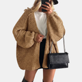 Women's Open Front Oversized Knit Cardigan with Lantern Sleeves