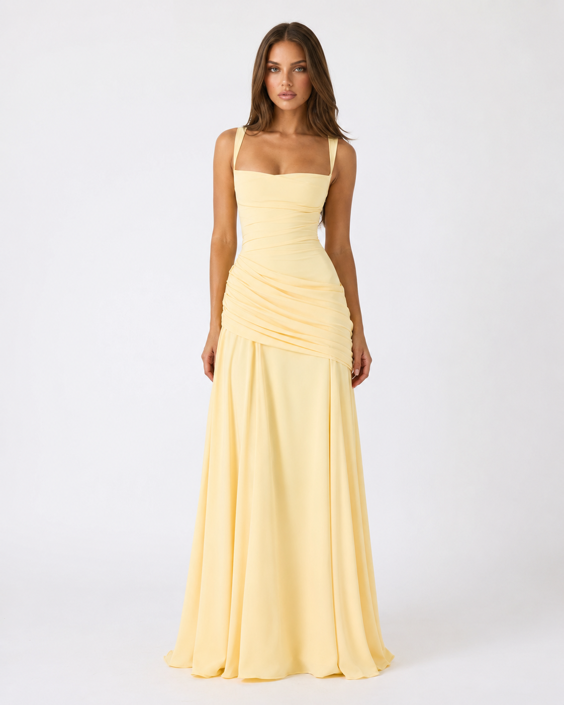 Enie | Ruched Square-Neck Maxi Dress
