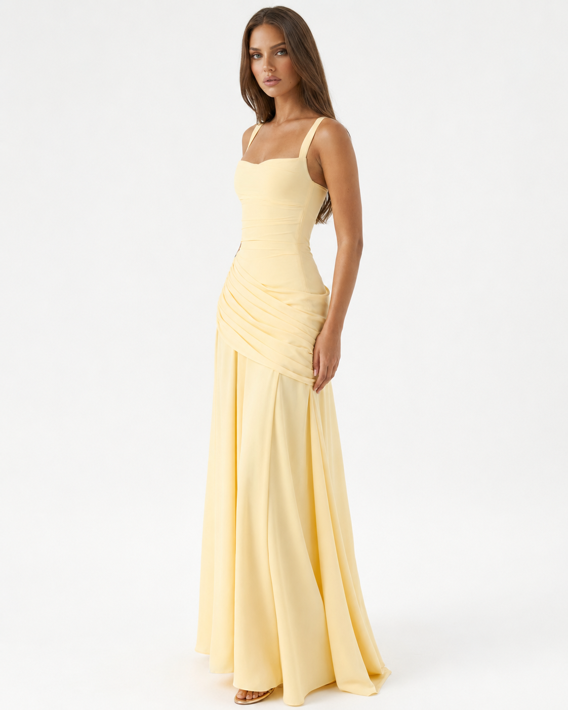 Enie | Ruched Square-Neck Maxi Dress