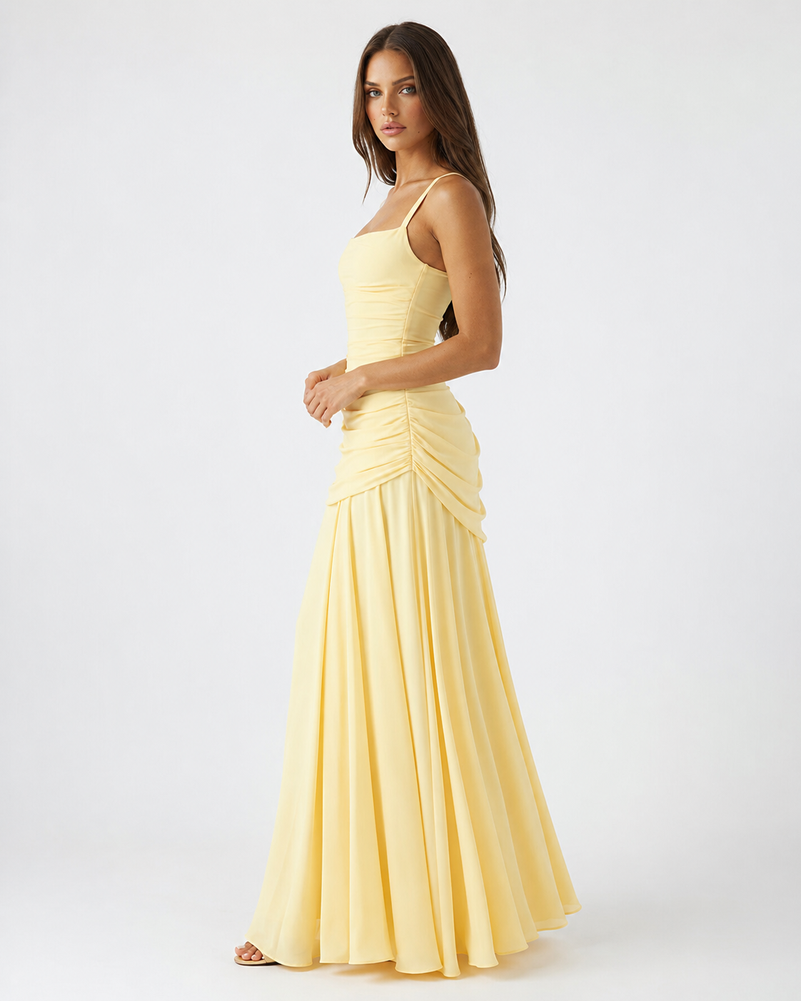 Enie | Ruched Square-Neck Maxi Dress
