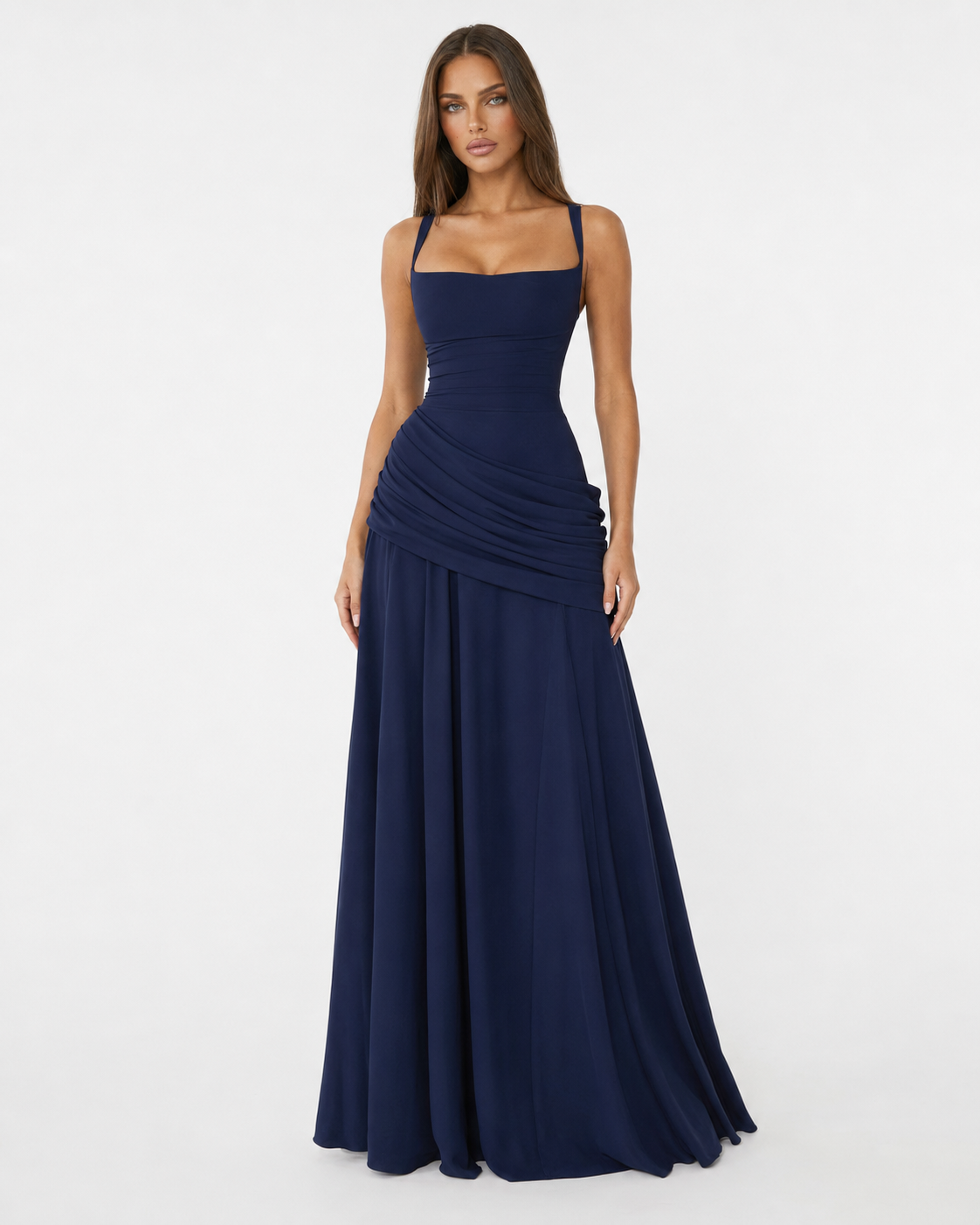 Enie | Ruched Square-Neck Maxi Dress