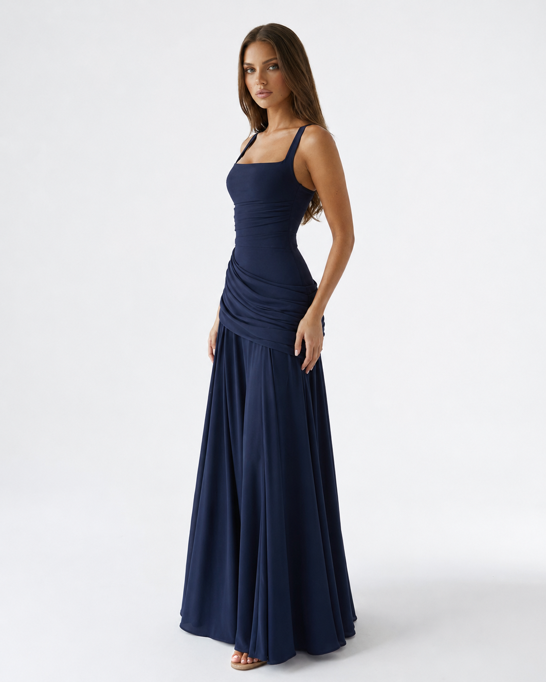 Enie | Ruched Square-Neck Maxi Dress