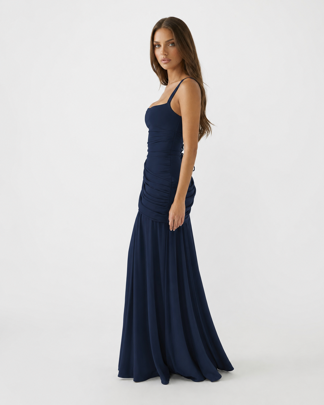 Enie | Ruched Square-Neck Maxi Dress