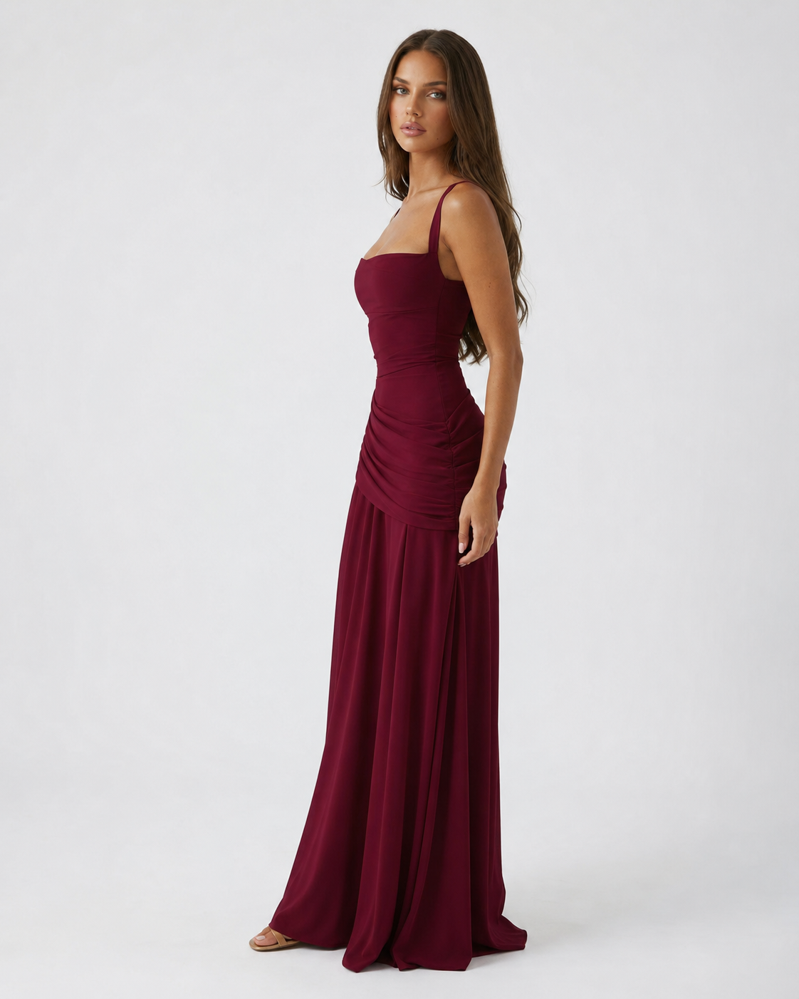 Enie | Ruched Square-Neck Maxi Dress