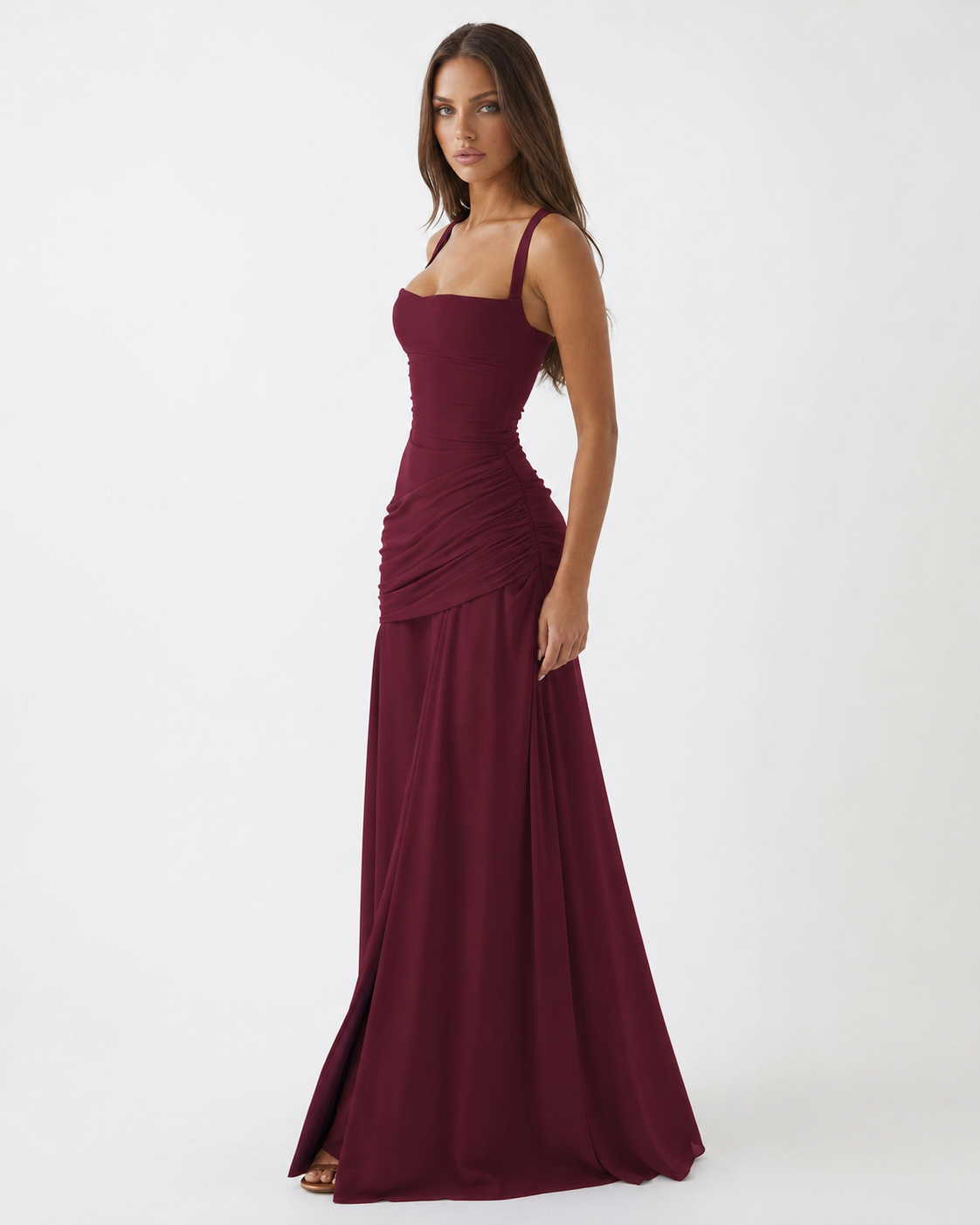 Enie | Ruched Square-Neck Maxi Dress
