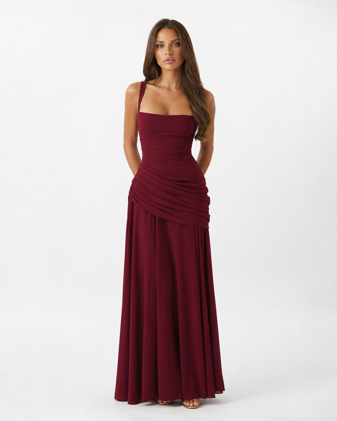 Enie | Ruched Square-Neck Maxi Dress