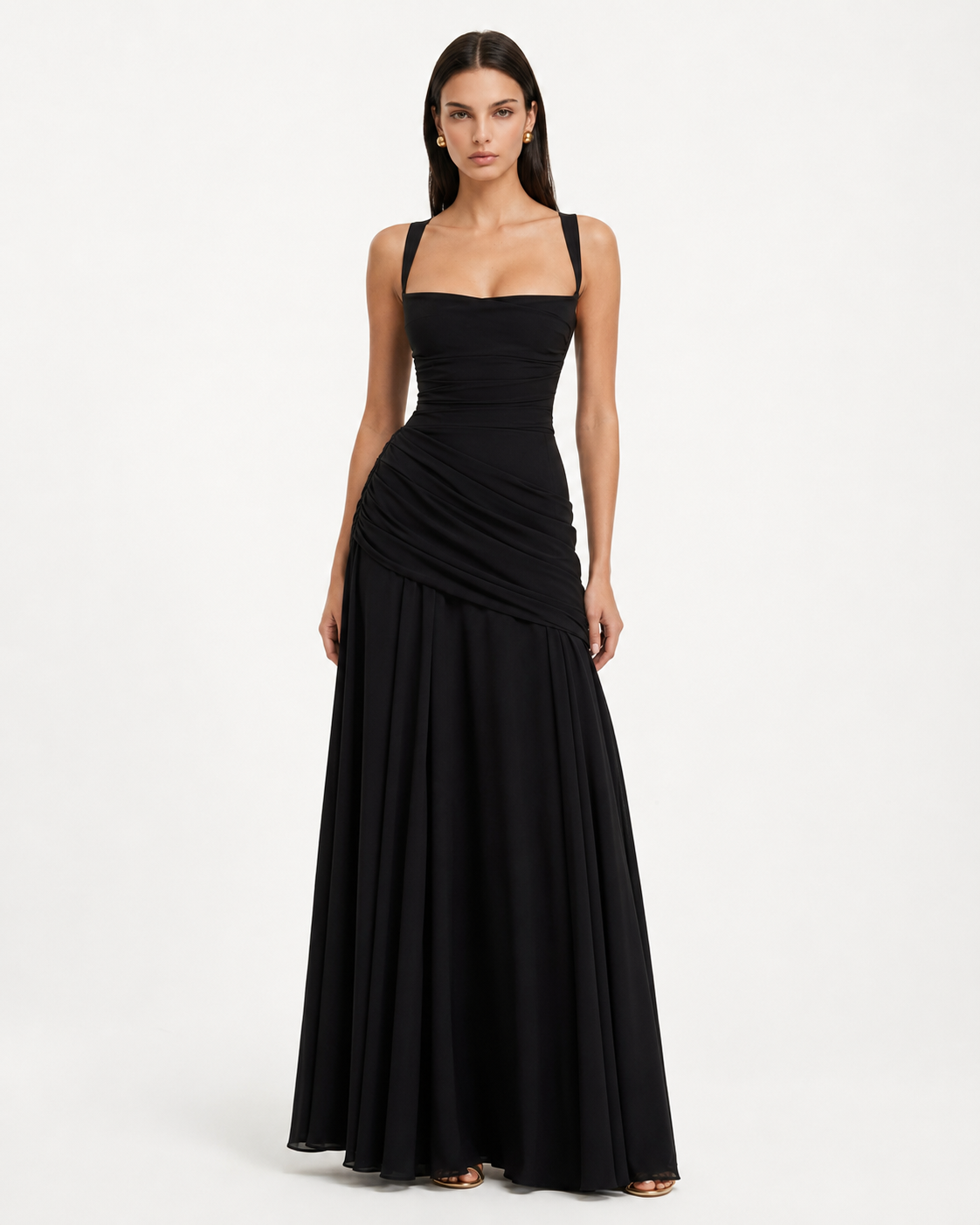 Enie | Ruched Square-Neck Maxi Dress