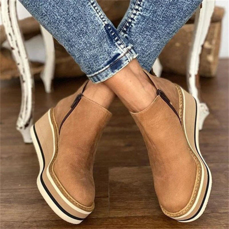 Women's Winter Leather Wedge Heel Ankle Boots