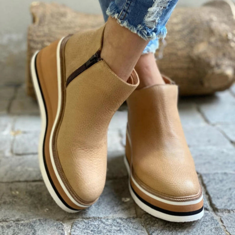 Women's Winter Leather Wedge Heel Ankle Boots
