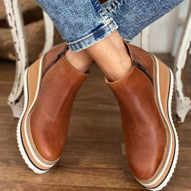 Women's Winter Leather Wedge Heel Ankle Boots