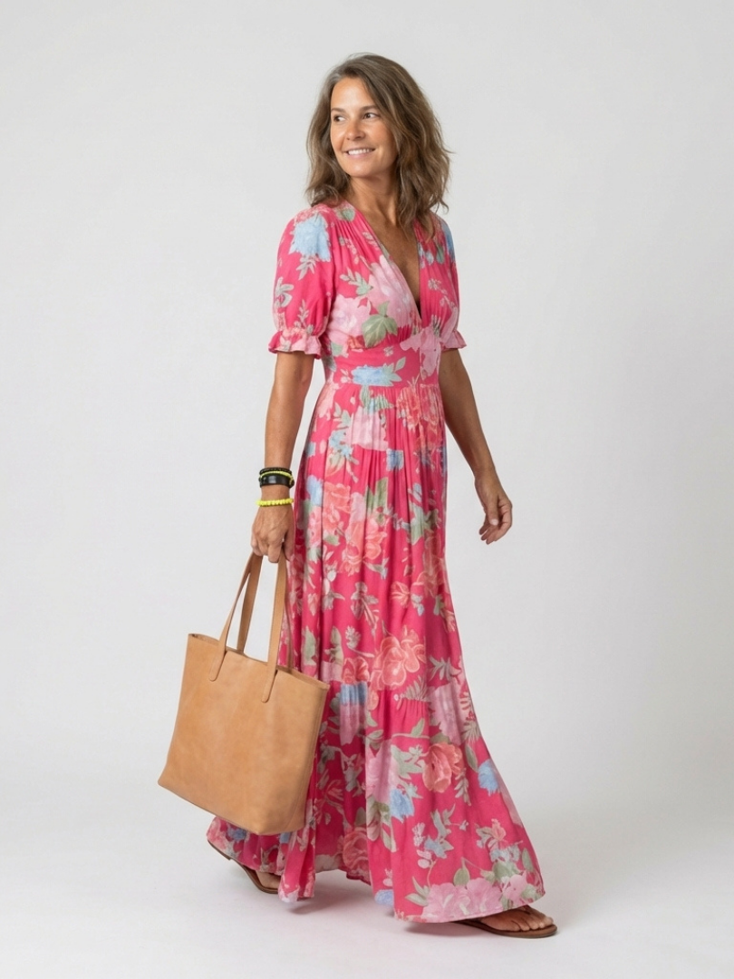 Ione | V-neck floral midi dress