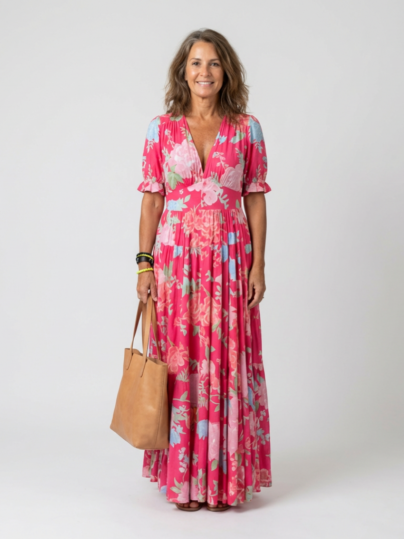 Ione | V-neck floral midi dress