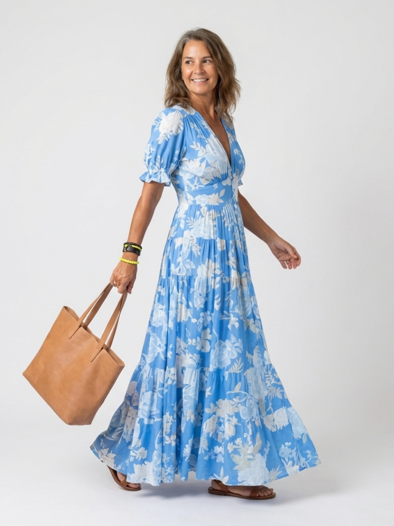 Ione | V-neck floral midi dress