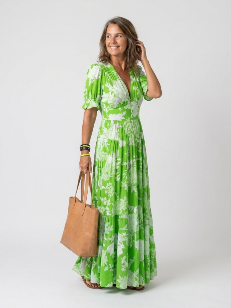 Ione | V-neck floral midi dress