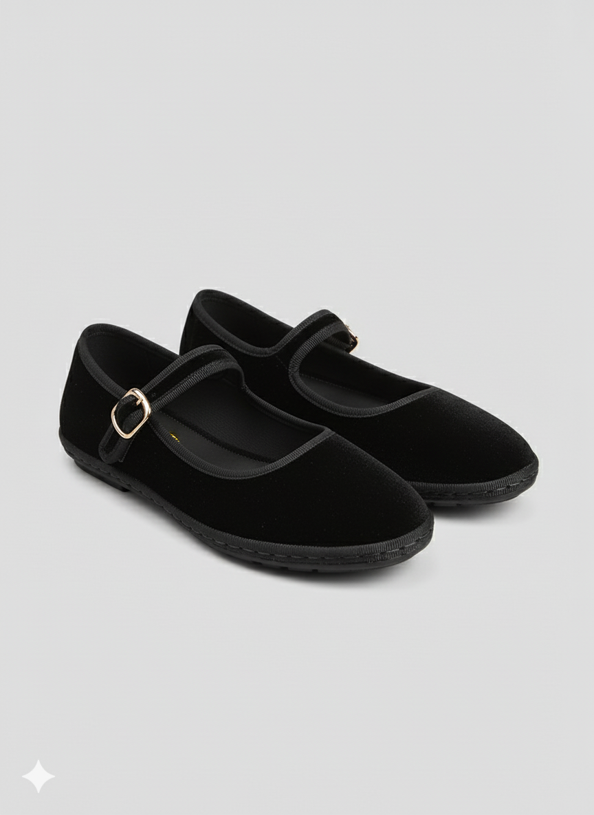 Velvet Mary Jane Flats