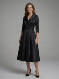 Genevieve | Midi Dress with Wrap Bodice and Three-Quarter Sleeves