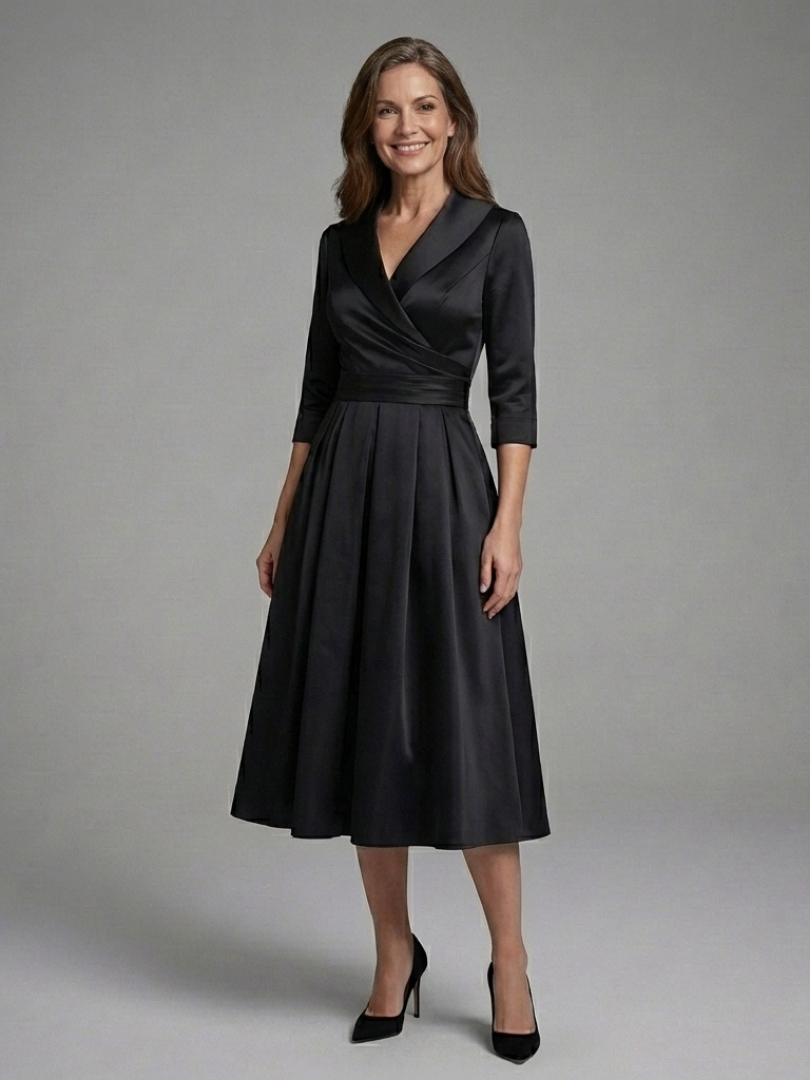 Genevieve | Midi Dress with Wrap Bodice and Three-Quarter Sleeves