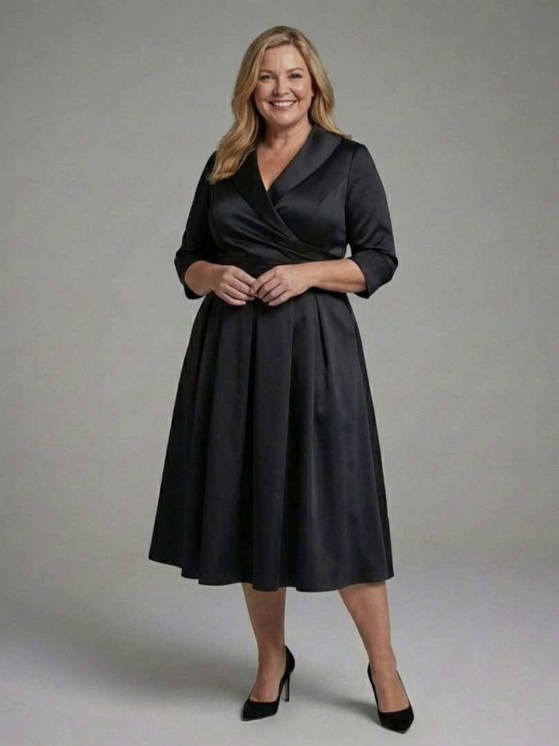 Genevieve | Midi Dress with Wrap Bodice and Three-Quarter Sleeves