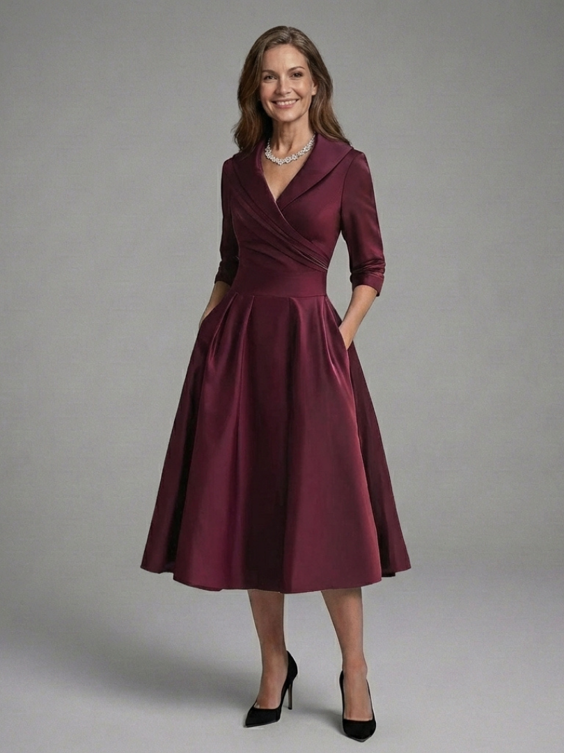 Genevieve | Midi Dress with Wrap Bodice and Three-Quarter Sleeves