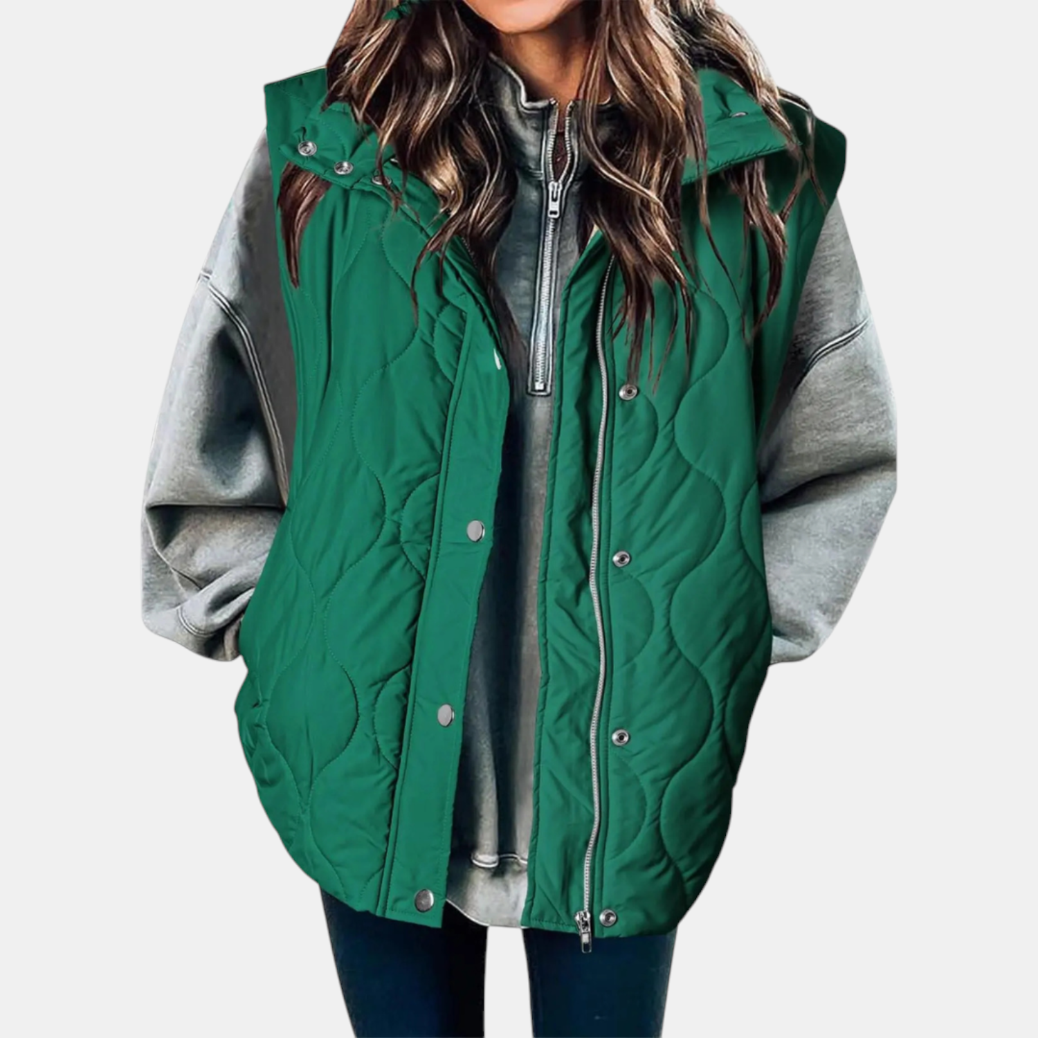 Women's Puffer Vest Quilted Zip Up Snap Button Sleeveless Coat