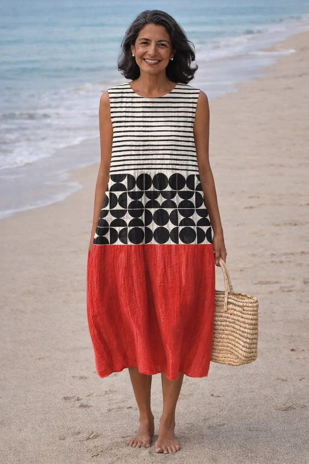 Sunny | Midi Dress with Tiered Skirt and Sleeveless Design