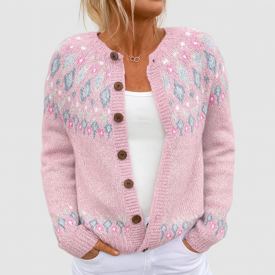 Elva | Loose Knit Cardigan with Pattern for Women