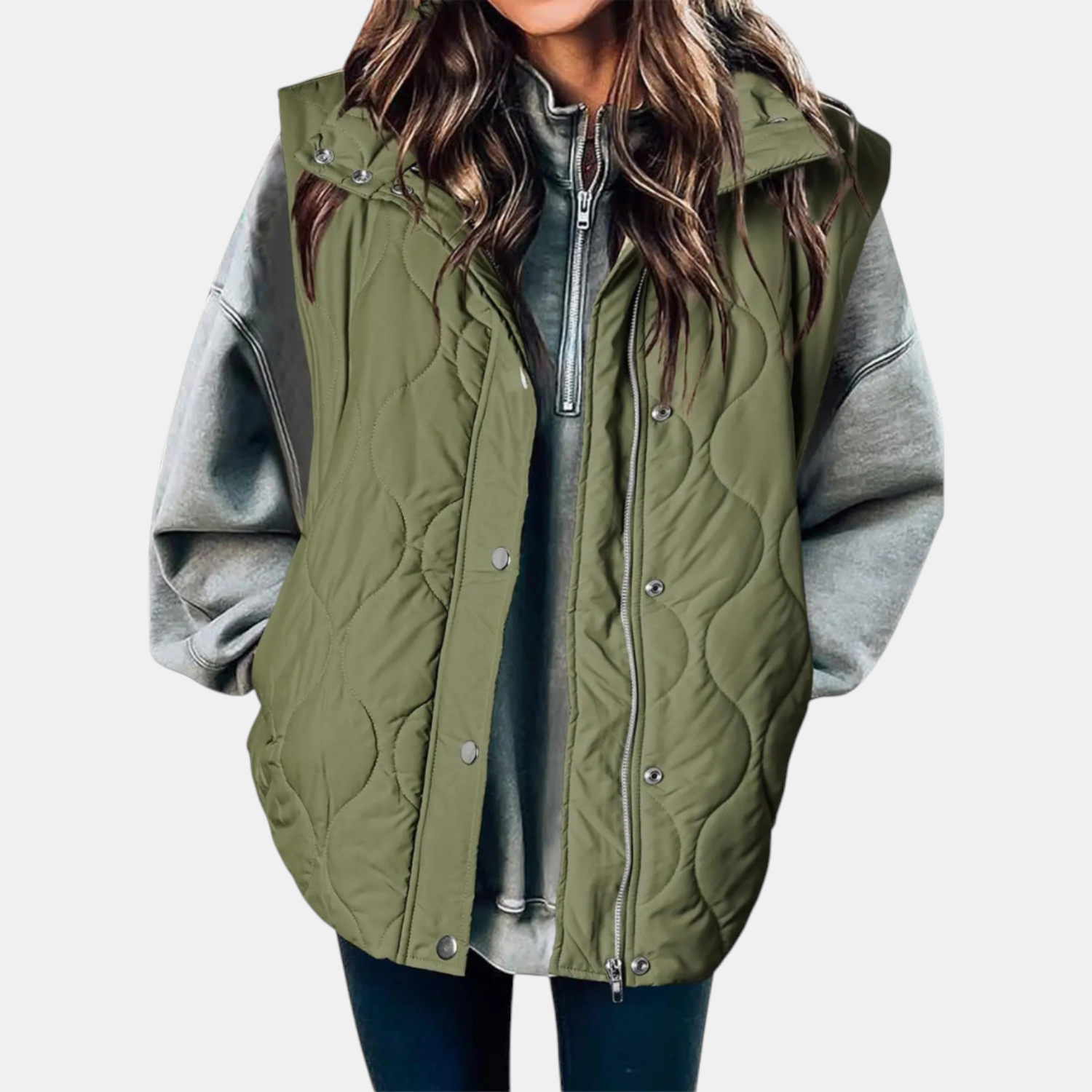 Women's Puffer Vest Quilted Zip Up Snap Button Sleeveless Coat