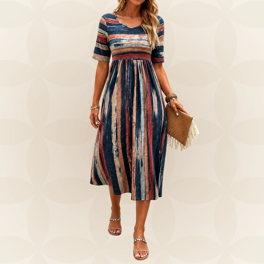 Noèle - Midi Dress with Stripes to Conceal the Tummy