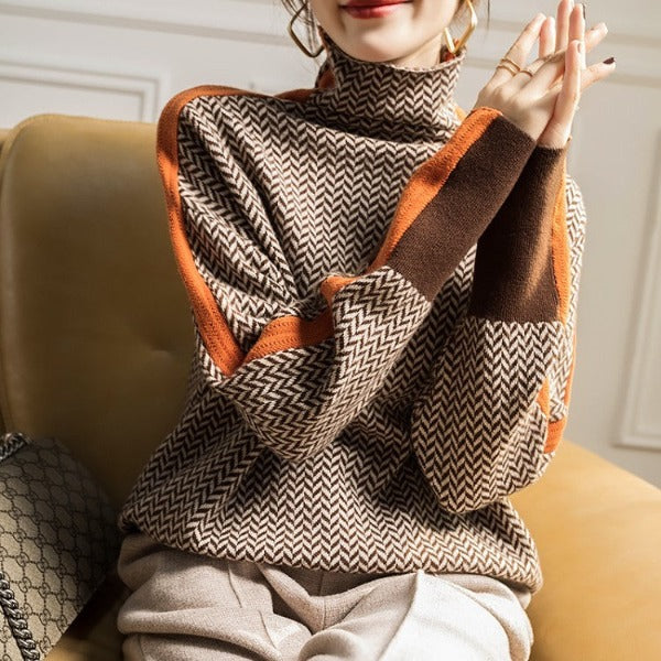 Eleanor Haringbone Luxe Turtleneck for Women
