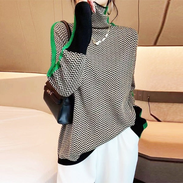 Eleanor Haringbone Luxe Turtleneck for Women
