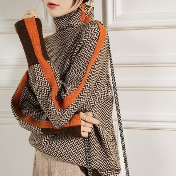 Eleanor Haringbone Luxe Turtleneck for Women