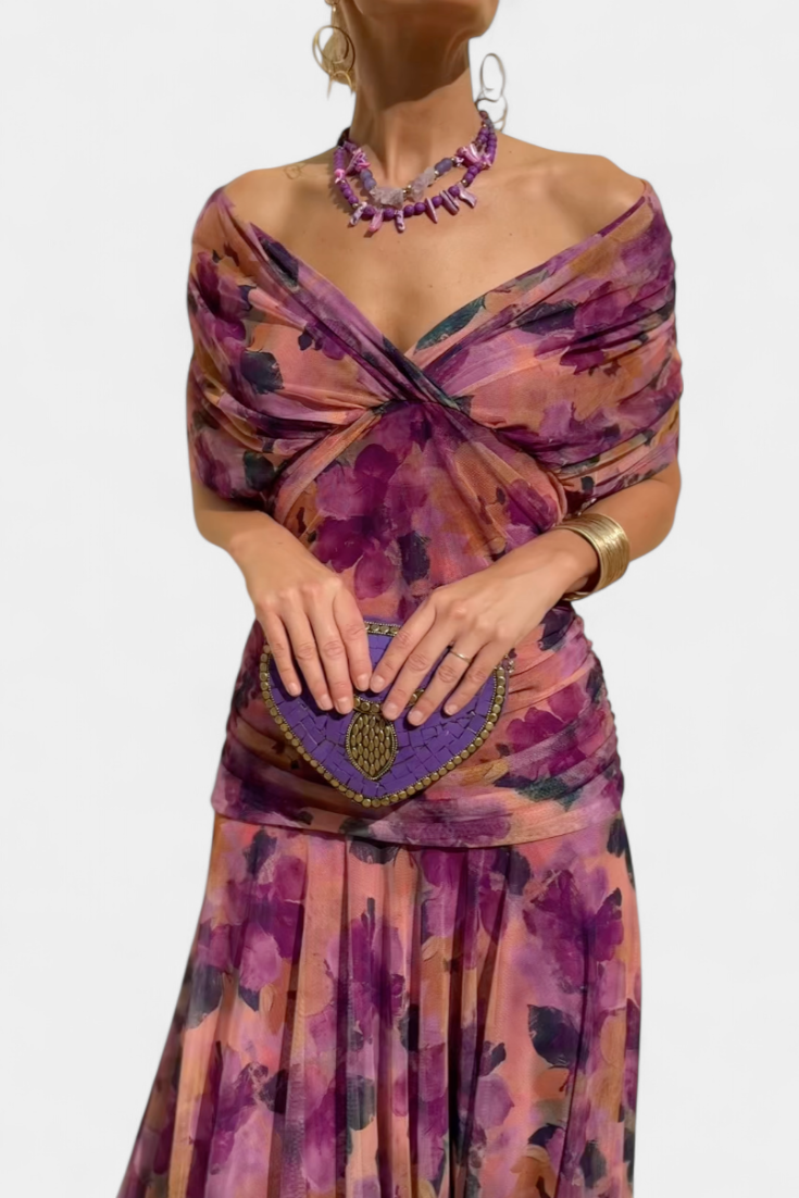 Elowen | Long floral dress with V-neck