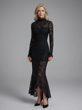 Margaret | Midi lace dress with high collar and long sleeves