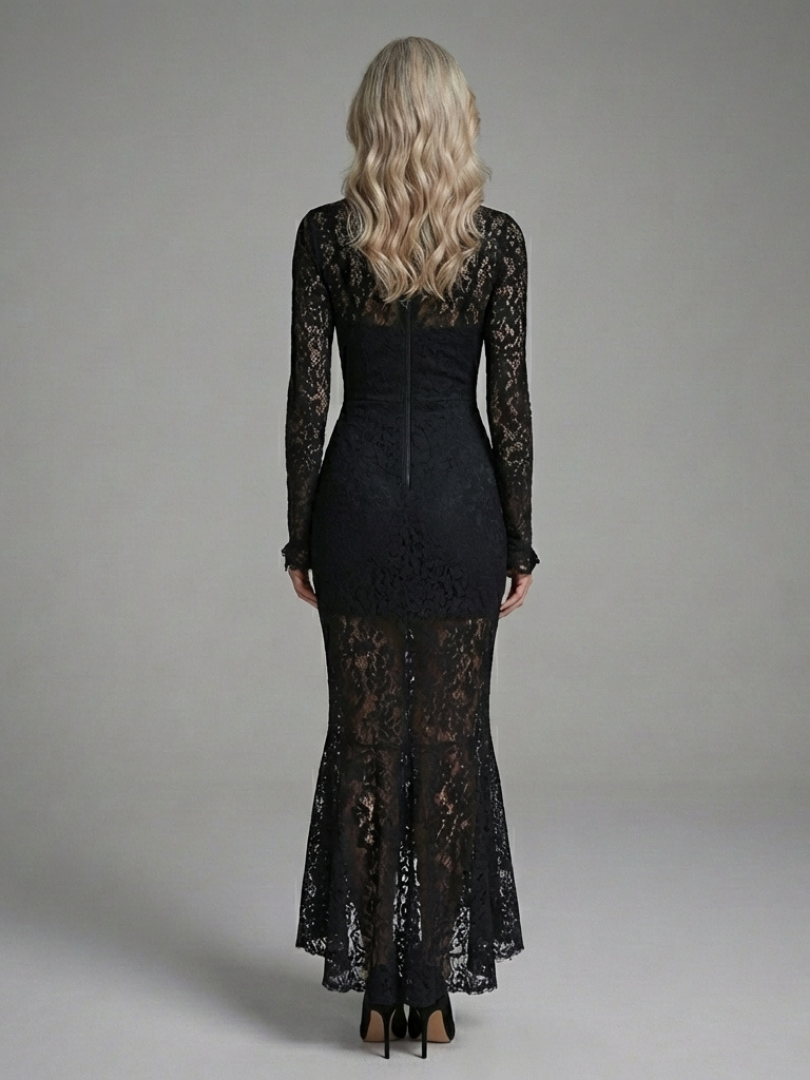 Margaret | Midi lace dress with high collar and long sleeves