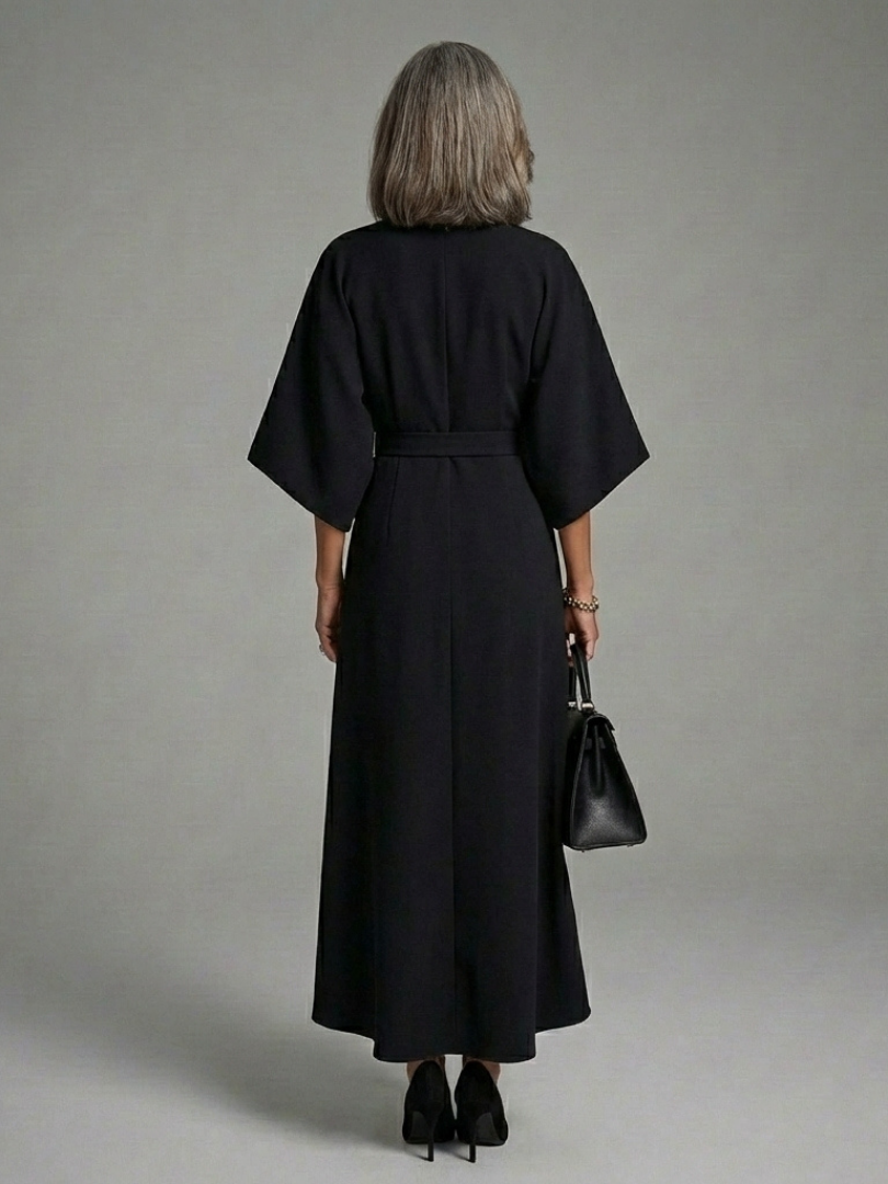 Sirenetta | Asymmetrical Midi Dress with Coat Sleeve and Defined Waist