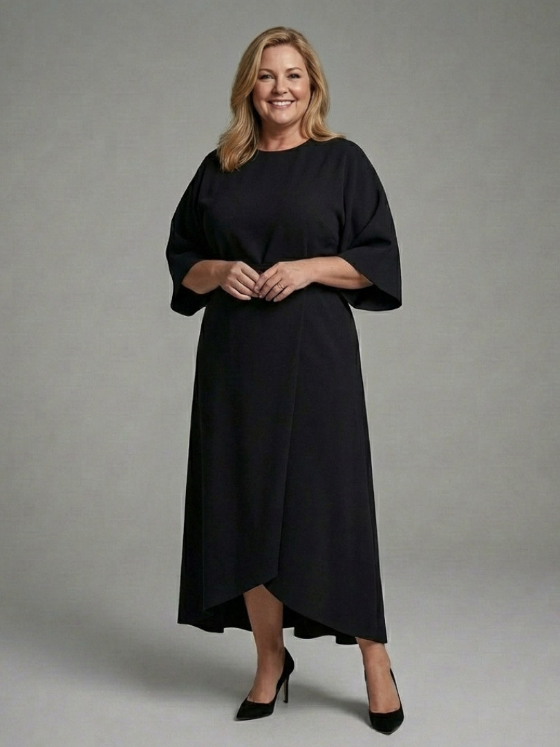 Sirenetta | Asymmetrical Midi Dress with Coat Sleeve and Defined Waist
