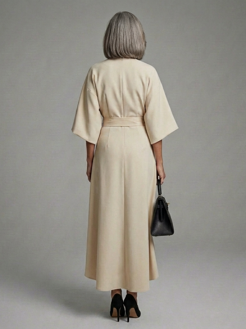 Sirenetta | Asymmetrical Midi Dress with Coat Sleeve and Defined Waist