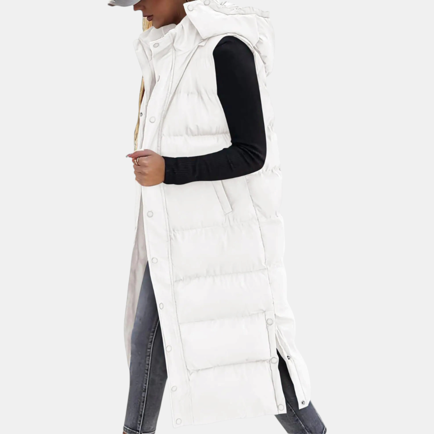 Women's Puffer Vest Quilted Hooded Maxi Length Button Down