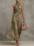 LYRA | Floral Halter Maxi for Effortless Elegance and Graceful Movement