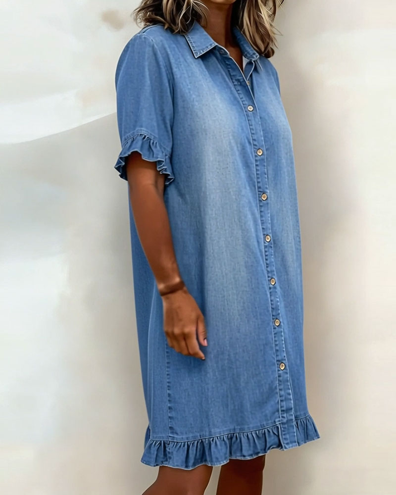 Billie | Shirt Dress with Ruffle Cuffs and Ruffle Hem