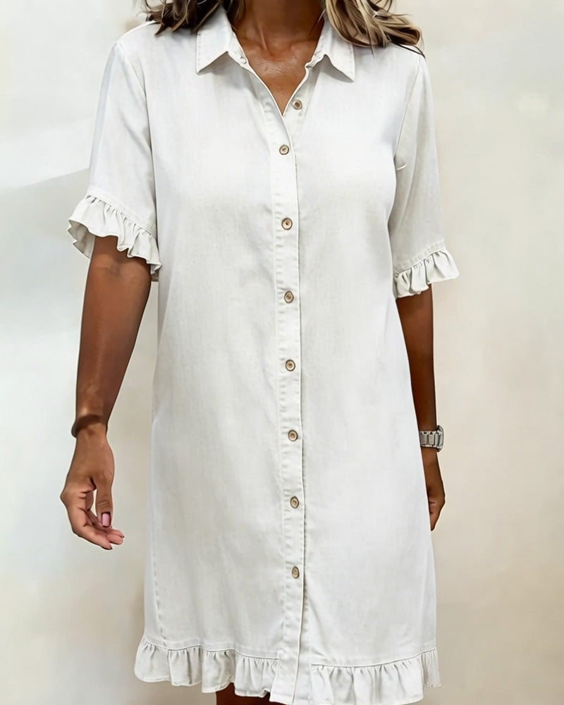 Billie | Shirt Dress with Ruffle Cuffs and Ruffle Hem