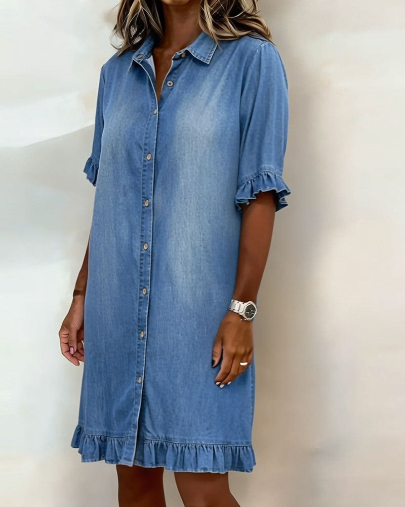 Billie | Shirt Dress with Ruffle Cuffs and Ruffle Hem