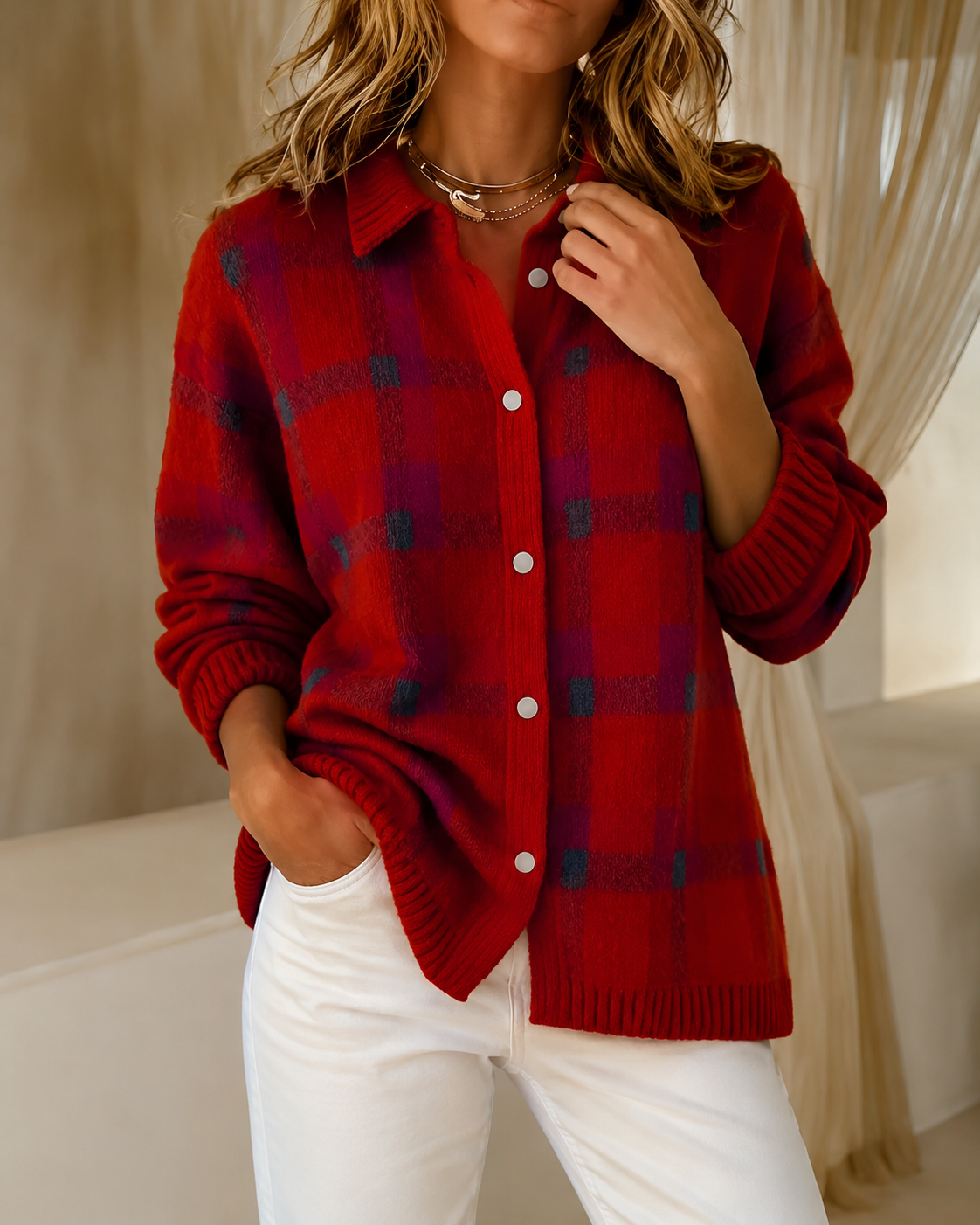 Tesa | Checked Knitted Cardigan