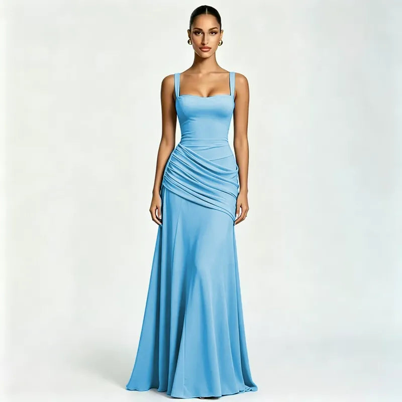 Enie | Ruched Square-Neck Maxi Dress