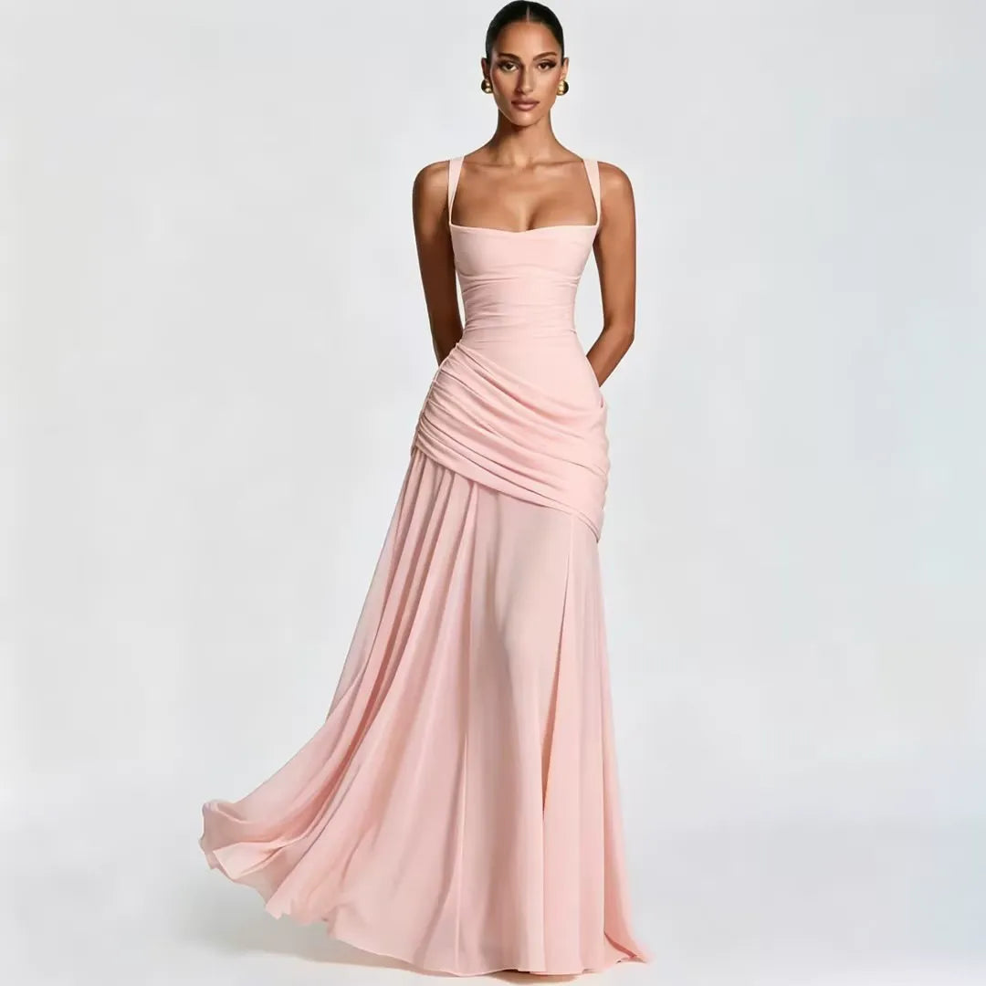 Enie | Ruched Square-Neck Maxi Dress