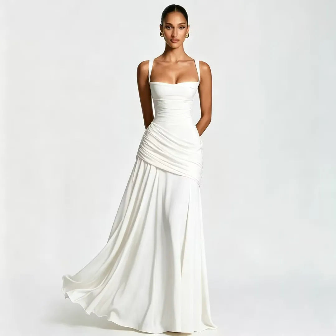 Enie | Ruched Square-Neck Maxi Dress